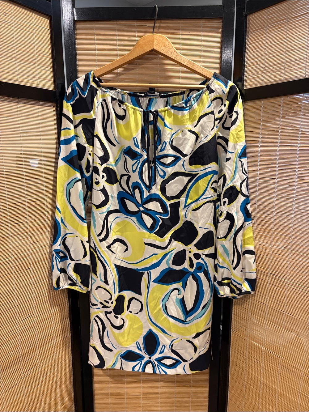 Silk Banana Republic Abstract Floral Tunic in Yellow, Blue & Black